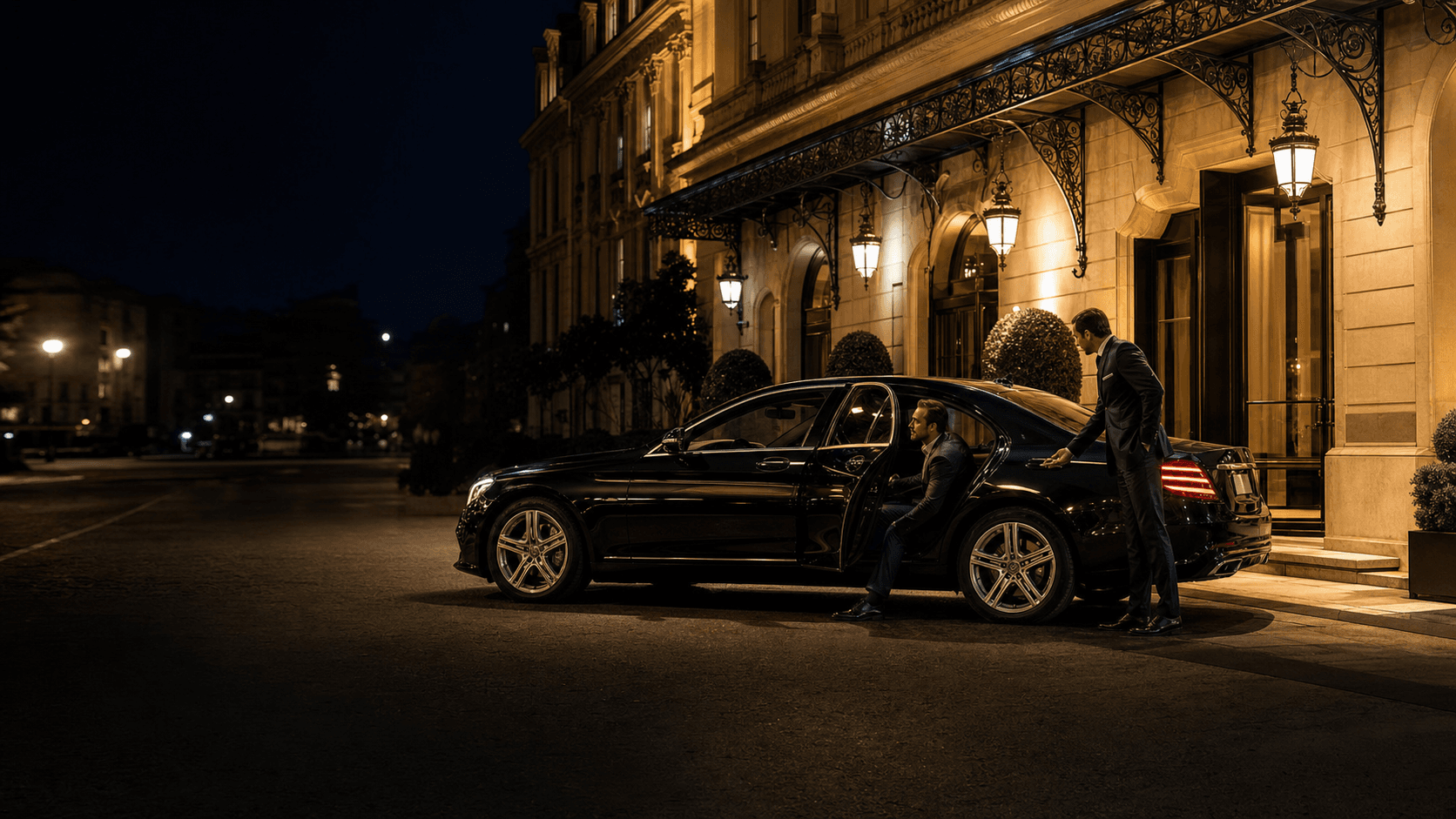 Chauffeur MK Driver devant un hôtel parisien